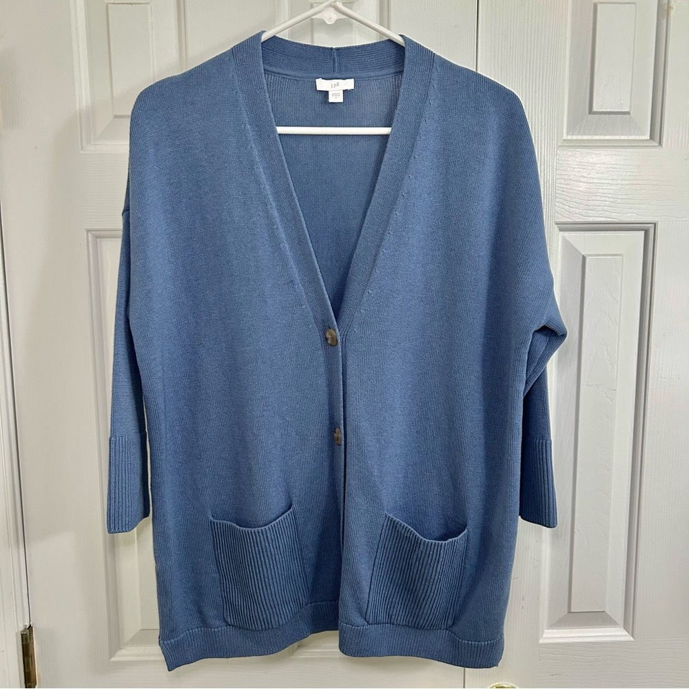 J. Jill Blue Cotton Blend Button Front Cardigan Sweater w/ Pockets Size Small